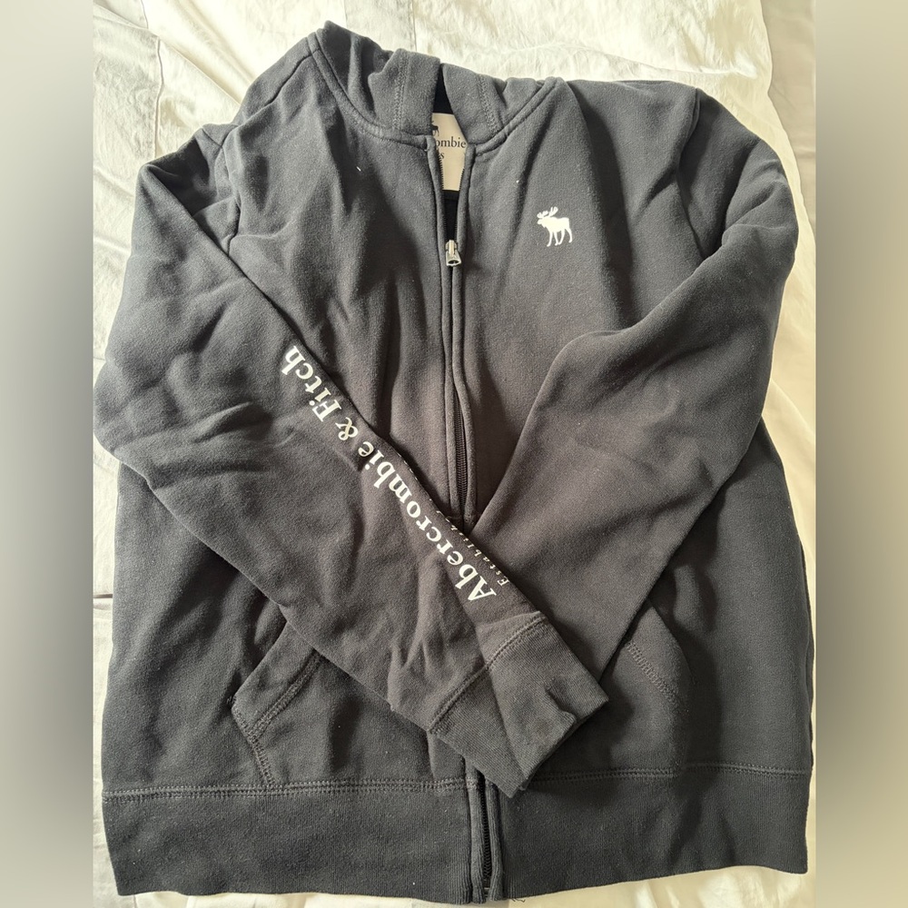 abercrombie kids Black Zip-Up Sweater with White Logo
